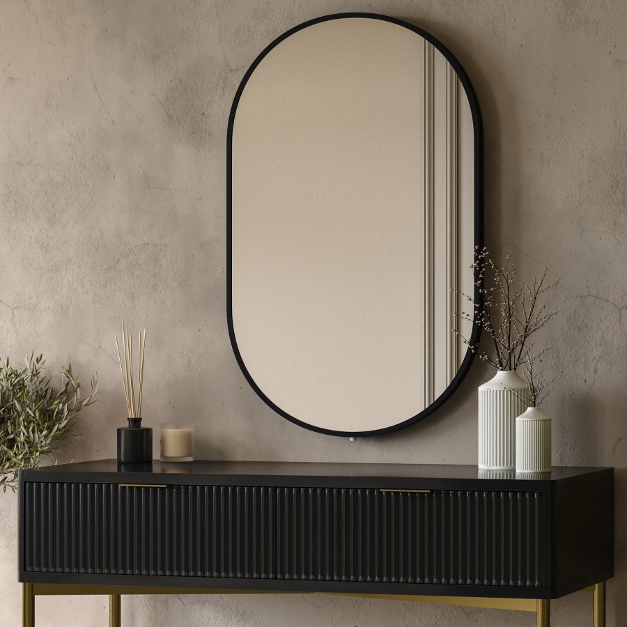 Rectangular Backlit Black Wall Mirror with Battery Operated Lights 50 x 80cm - Venus
