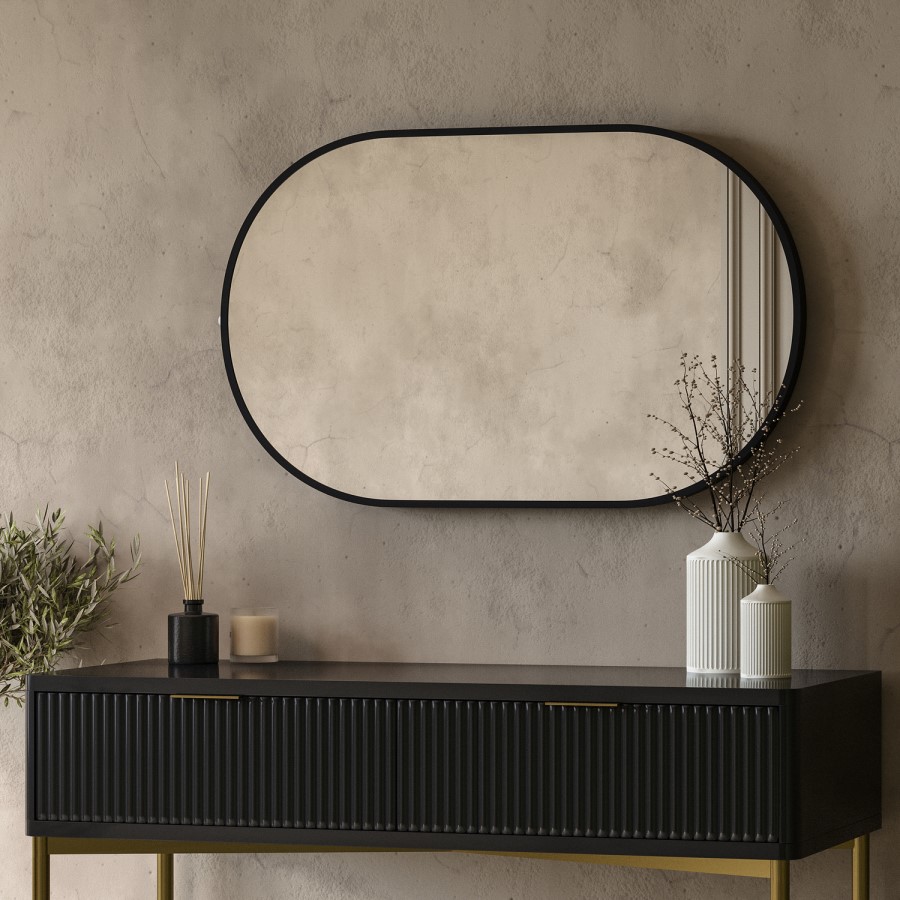 Rectangular Backlit Black Wall Mirror with Battery Operated Lights 50 x 80cm - Venus