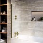 Freestanding Shower Bath Single Ended Right Hand Corner with Brass Bath Screen 1800 x 800mm - Amaro