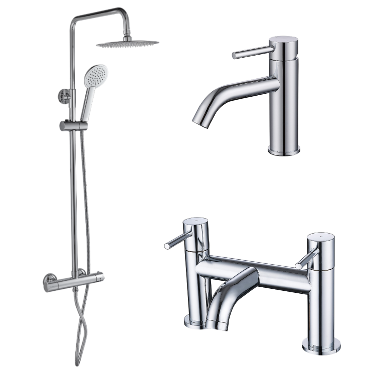 Chrome Shower Bath and Basin Tap Set - Arissa