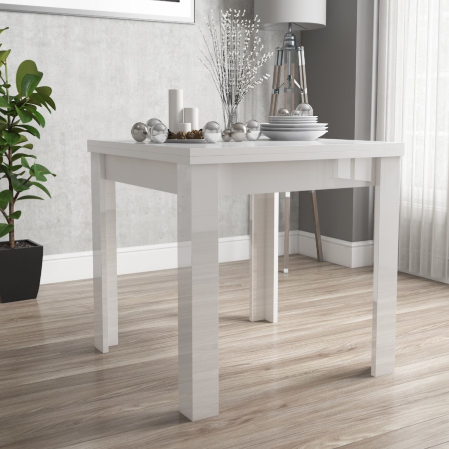 Flip Top Dining Table in White High Gloss with 4 Grey Velvet Chairs - Vivienne & Kaylee