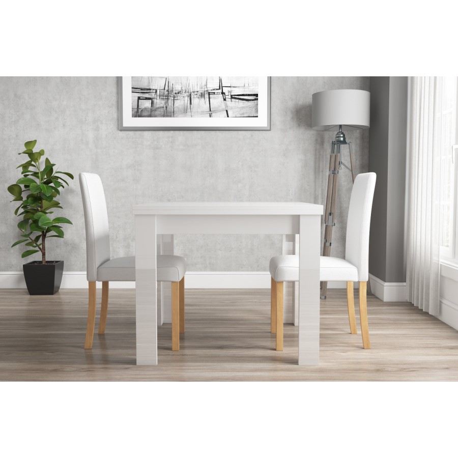 Vivienne Flip Top White High Gloss Dining Table + 2 Faux Leather Chairs