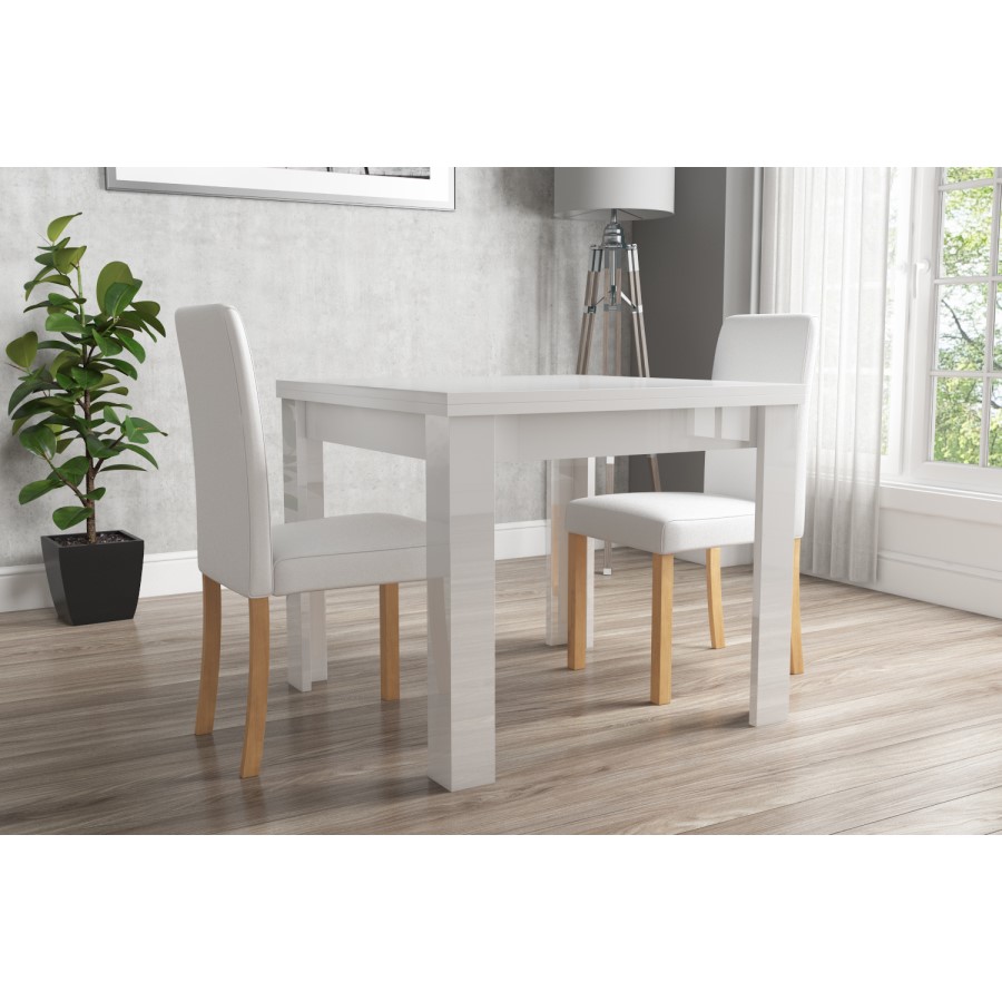 Vivienne Flip Top White High Gloss Dining Table + 2 Faux Leather Chairs