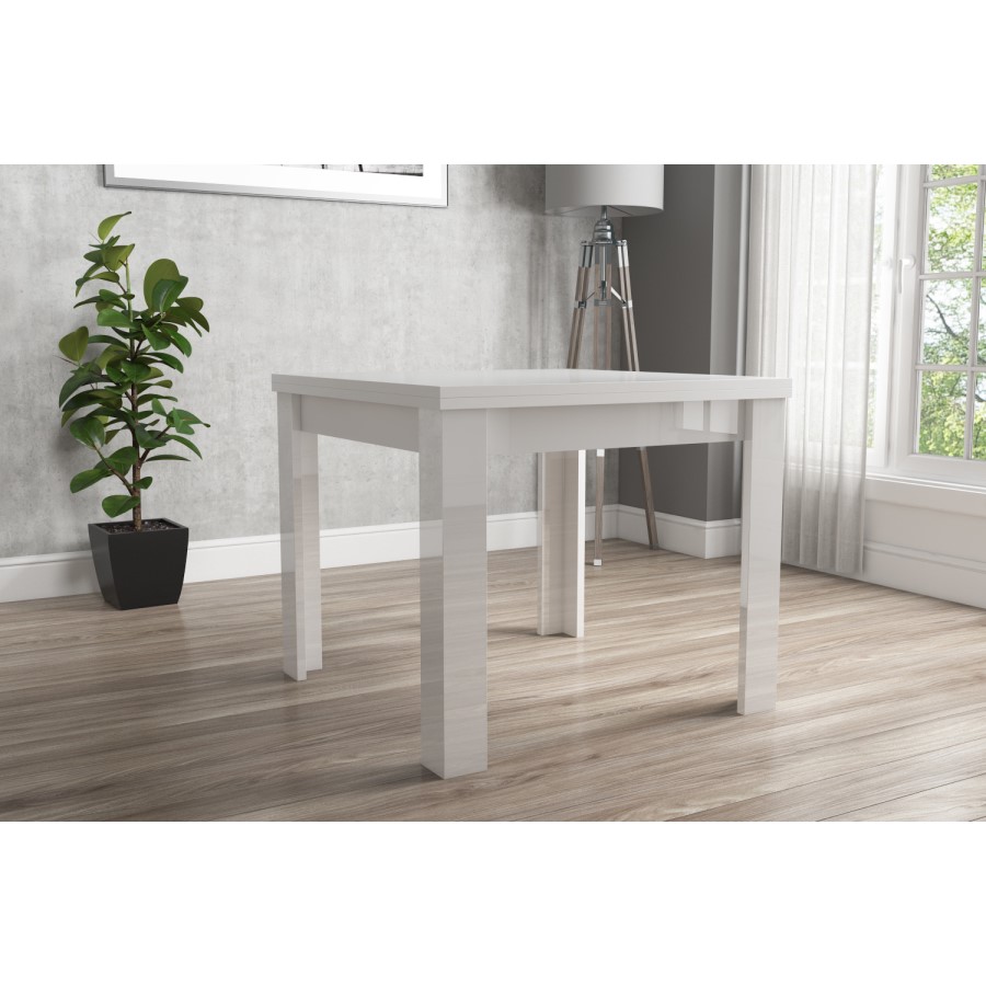 Vivienne FlipTop White Gloss Dining Table + 4 White PU Leather Chairs