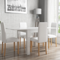 Vivienne FlipTop White Gloss Dining Table + 4 White PU Leather Chairs