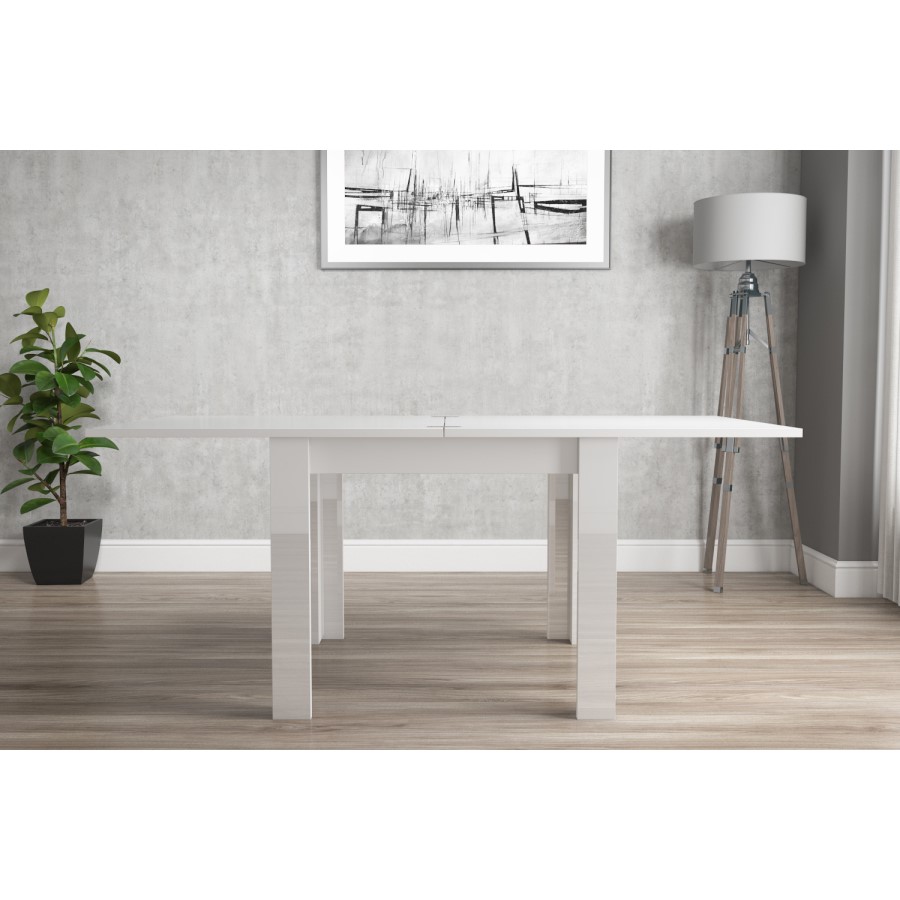 Vivienne FlipTop White Gloss Dining Table + 4 White PU Leather Chairs