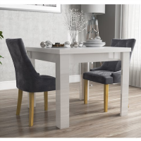 Flip Top Dining Table in White High Gloss with 2 Grey Velvet Chairs - Vivienne & Kaylee