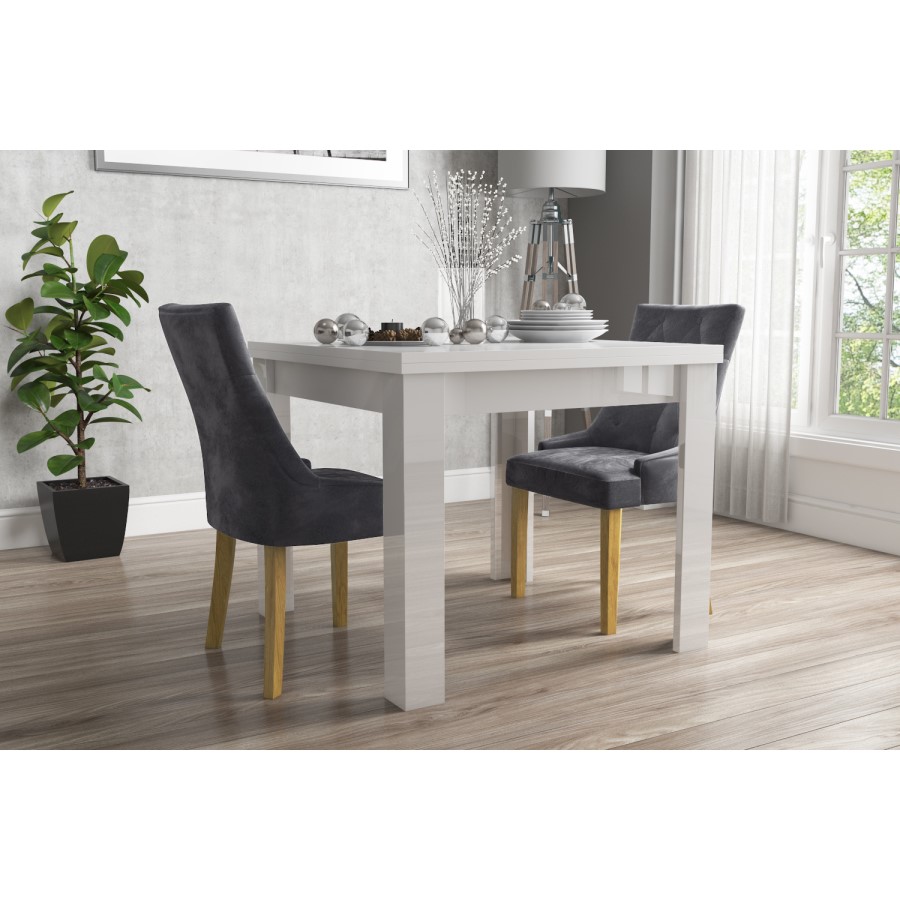Flip Top Dining Table in White High Gloss with 2 Grey Velvet Chairs - Vivienne & Kaylee