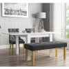 Flip Top Dining Table in White High Gloss with 2 Grey Velvet Chairs &amp; 1 Bench - Vivienne &amp; Kaylee