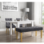 Flip Top Dining Table in White High Gloss with 2 Grey Velvet Chairs & 1 Bench - Vivienne & Kaylee