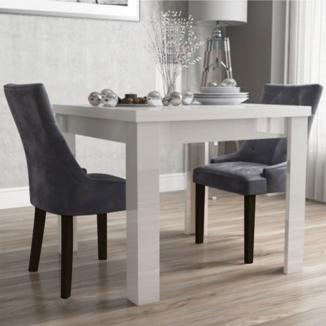 Flip Top Dining Table in White Gloss & 2 Chairs in Grey Velvet - Vivienne