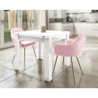 Extendable Dining Table in White Gloss & 2 Chairs in Pink Velvet - Vivienne & Logan
