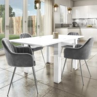 White Gloss Extendable Dining Table with 4 Grey Velvet Dining Chairs - Vivienne White Gloss Extendable Dining Table with 4 Grey Velvet Dining Chairs - Vivienne