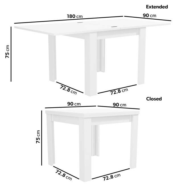 White Gloss Extendable Dining Table with 4 Grey Velvet Dining Chairs - Vivienne