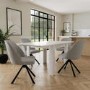 White High Gloss Extendable Dining Table with 4 Grey Fabric Swivel Dining Chairs- Vivienne