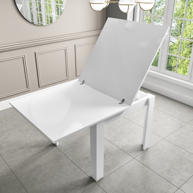 White High Gloss Extendable Dining Table with 4 Grey Fabric Swivel Dining Chairs- Vivienne