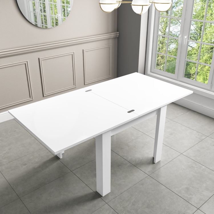 White High Gloss Extendable Dining Table with 4 Grey Fabric Swivel Dining Chairs- Vivienne