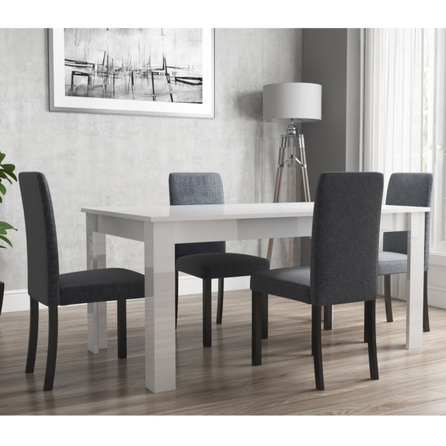 Extendable Dining Table in White High Gloss with 4 Slate Grey & Black Chairs - Vivienne & New Haven