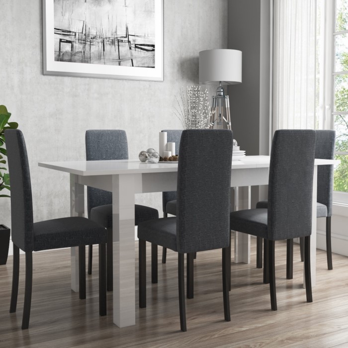 Extendable Dining Table Set Grey white extendable white high gloss dining table 6 slate grey chairs view larger image view larger image