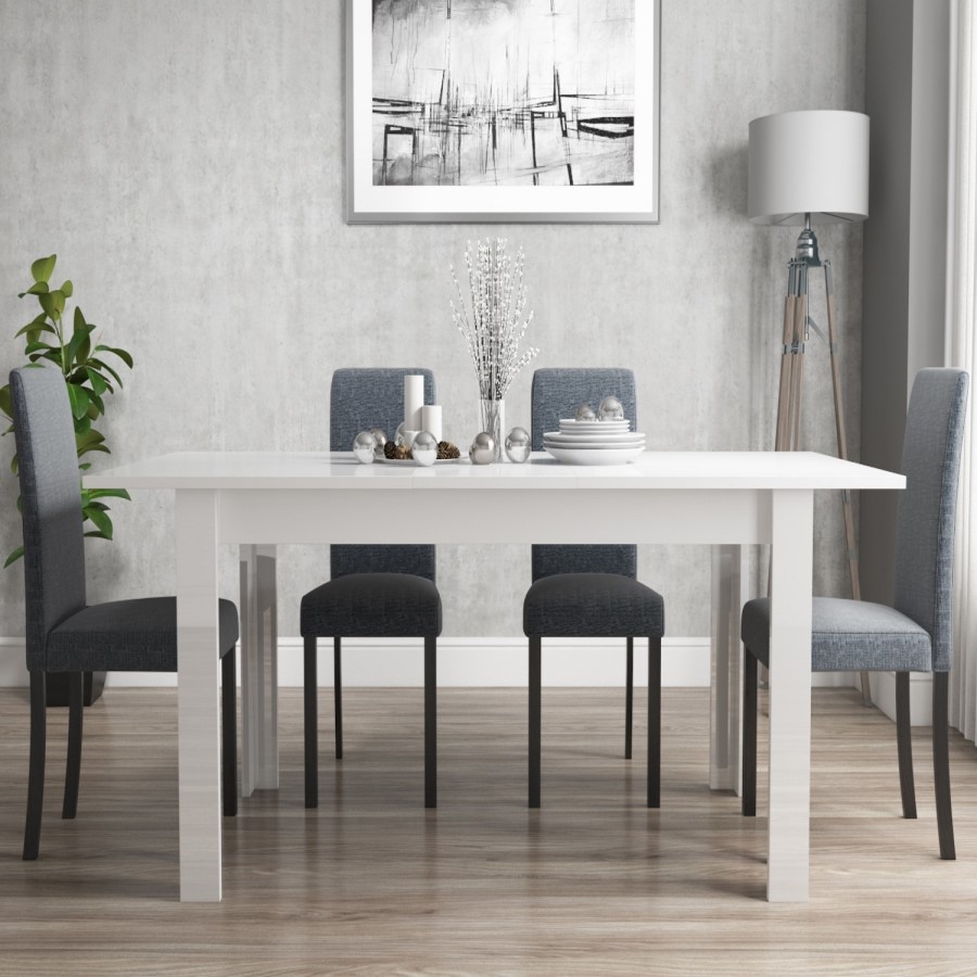 Vivienne Extendable White High Gloss Dining Table + 8 Slate Grey Chairs