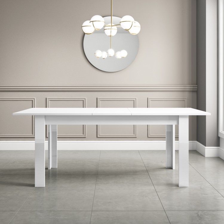 Extendable Dining Table in White High Gloss with 6 Grey Chairs - Vivienne & New Haven