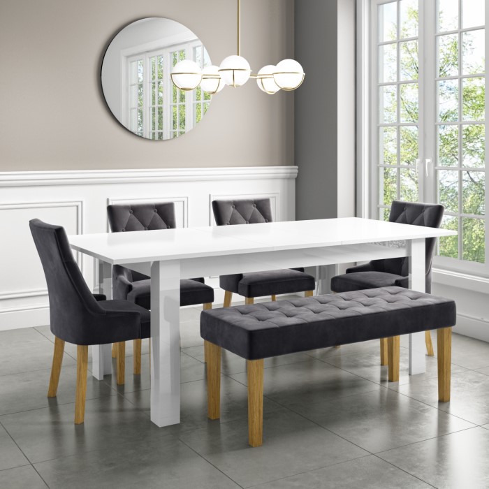 Extendable Dining Table Set With Bench vivienne extendable dining table with 4 grey chairs and bench in velvet view larger image view larger image