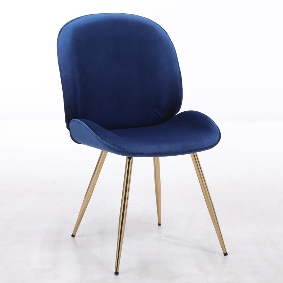 White Extendable Dining Table with 6 Gold & Blue Velvet Chairs - Vivienne & Jenna