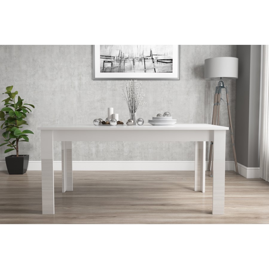 White Extendable Dining Table with 6 Gold & Blue Velvet Chairs - Vivienne & Jenna