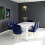 White Extendable Dining Table with 6 Gold & Blue Velvet Chairs - Vivienne & Jenna