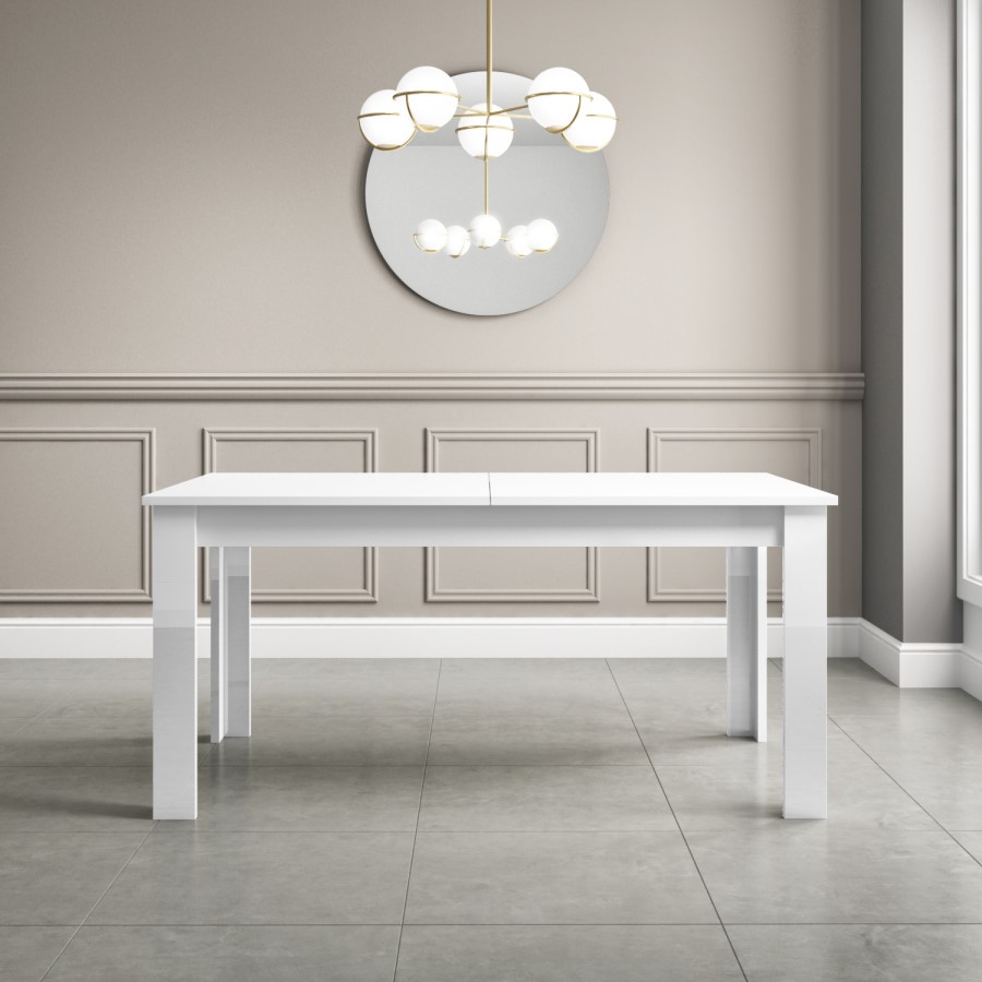 White Gloss Extendable Dining Table with 2 Grey Velvet Dining Benches - Seats 4 - Vivienne