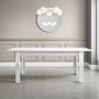 White Gloss Extendable Dining Table with 2 Grey Velvet Dining Benches - Seats 4 - Vivienne