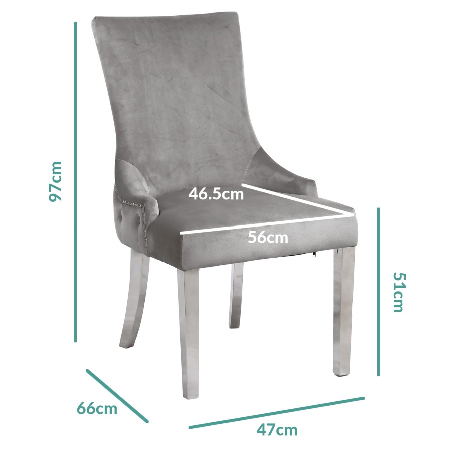 White Extendable High Gloss Dining Table with 6 Silver Grey Velvet Dining Chairs - Vivienne