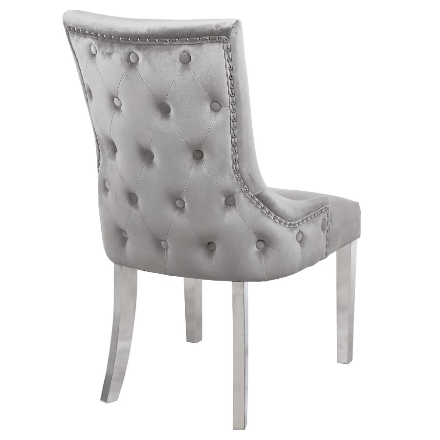 White Extendable High Gloss Dining Table with 6 Silver Grey Velvet Dining Chairs - Vivienne