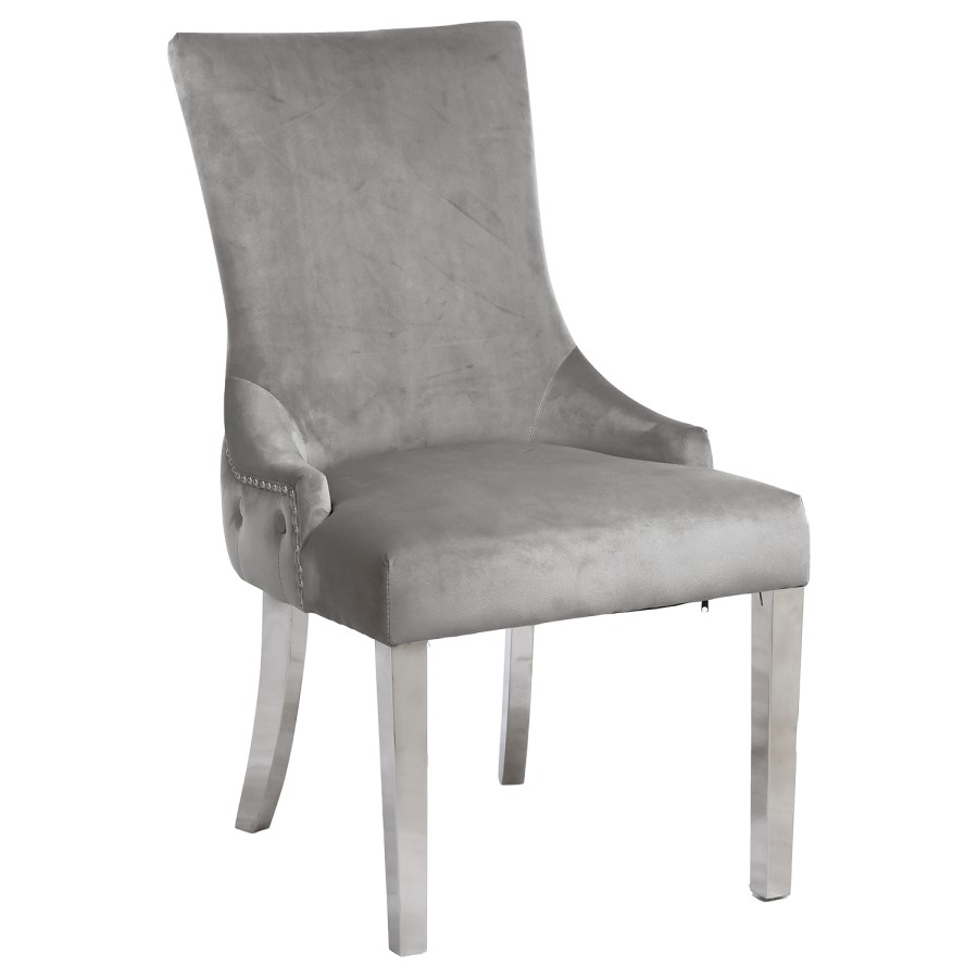 White Extendable High Gloss Dining Table with 6 Silver Grey Velvet Dining Chairs - Vivienne