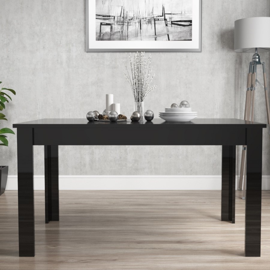 Extendable Dining Table in Black High Gloss with 4 Grey Chairs - Vivienne & New Haven