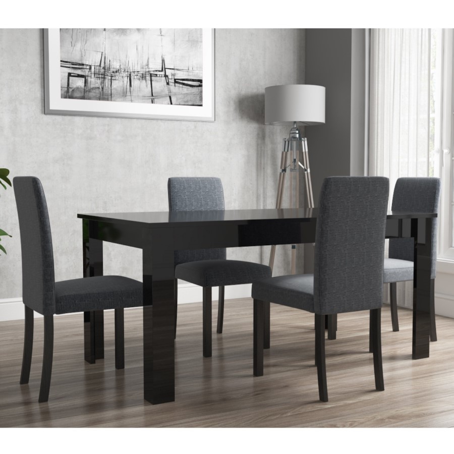 Extendable Dining Table in Black High Gloss with 4 Grey Chairs - Vivienne & New Haven