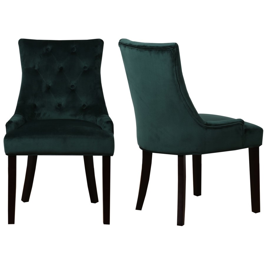 Extendable Dining Table in Black High Gloss with 6 Green Velvet Chairs - Vivienne & Kaylee