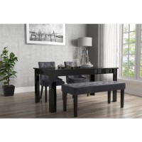 Vivienne Extendable Rectangle Dining Table with Two Grey Chairs and  Grey Bench in Velvet 