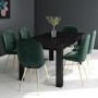 Black Extendable Dining Table with 6 Gold & Green Velvet Chairs - Vivienne & Jenna