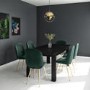 Black Extendable Dining Table with 6 Gold & Green Velvet Chairs - Vivienne & Jenna