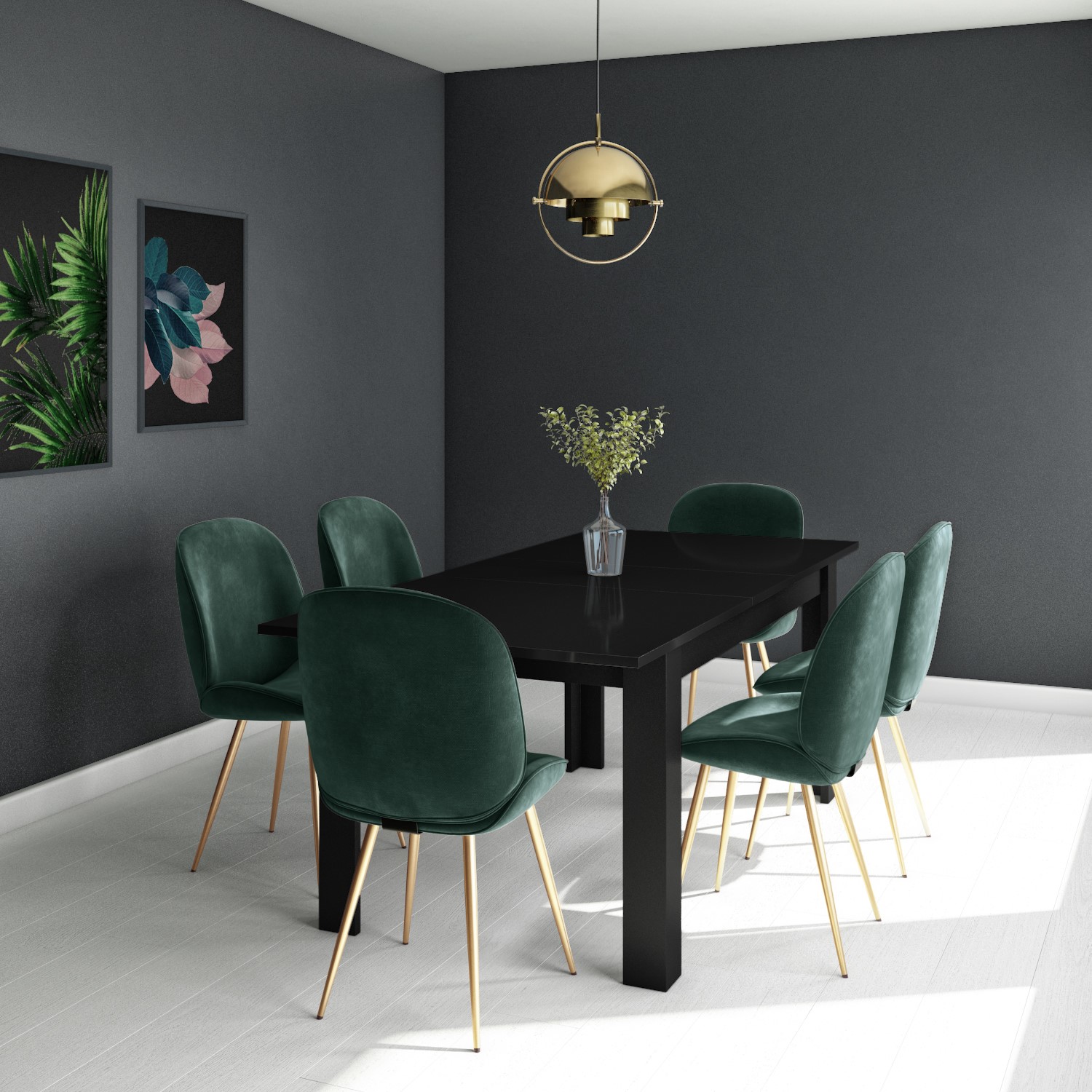 Black Extendable Dining Table With 6 Gold Green Velvet Chairs Vivienne Jenna Furniture123 Black Extendable Dining Table With 6 Gold Green Velvet Chairs Vivienne Jenna Furniture123