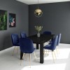 Black Extendable Dining Table with 6 Gold &amp; Blue Velvet Chairs - Vivienne &amp; Jenna