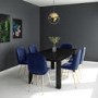 Black Extendable Dining Table with 6 Gold & Blue Velvet Chairs - Vivienne & Jenna