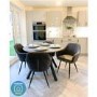 Extendable Dining Table in Black High Gloss & 6 Grey Velvet Tub Chairs -  Vivienne