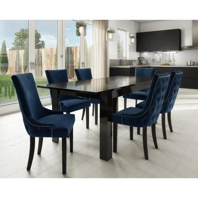 6 Navy Blue Velvet Dining Chairs, Navy Blue Dining Table And Chairs