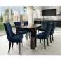 Black High Gloss Extending Dining Table with 6 Navy Blue Velvet Dining Chairs