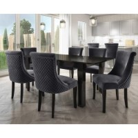 Vivienne Black High Gloss Extendable Dining Set with 6 Grey Velvet Dining Chairs
