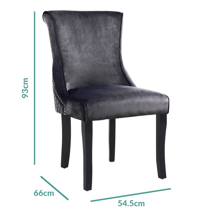 Vivienne Black High Gloss Extendable Dining Set with 6 Grey Velvet Dining Chairs