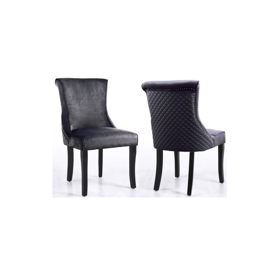 Vivienne Black High Gloss Extendable Dining Set with 6 Grey Velvet Dining Chairs
