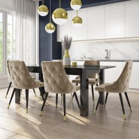 Black Gloss Extendable Dining Table Set with 6 Beige Velvet Button Back Chairs - Seats 6 - Vivienne